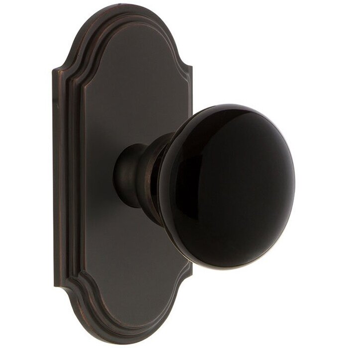 Grandeur Passage - Arc Rosette with Black Coventry Porcelain Knob in Timeless Bronze