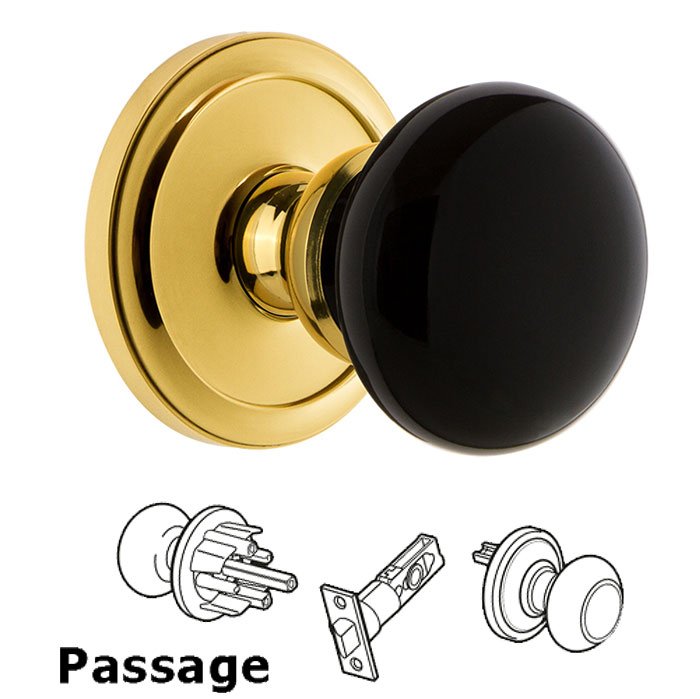 Grandeur Passage - Circulaire Rosette with Black Coventry Porcelain Knob in Lifetime Brass