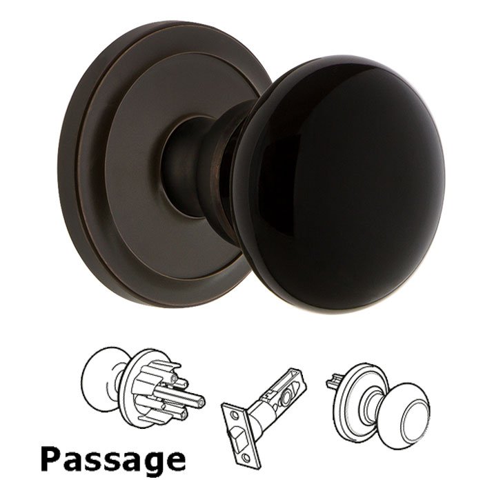 Grandeur Passage - Circulaire Rosette with Black Coventry Porcelain Knob in Timeless Bronze