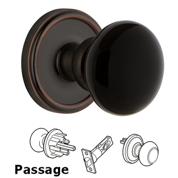 Grandeur Passage - Georgetown Rosette with Black Coventry Porcelain Knob in Timeless Bronze