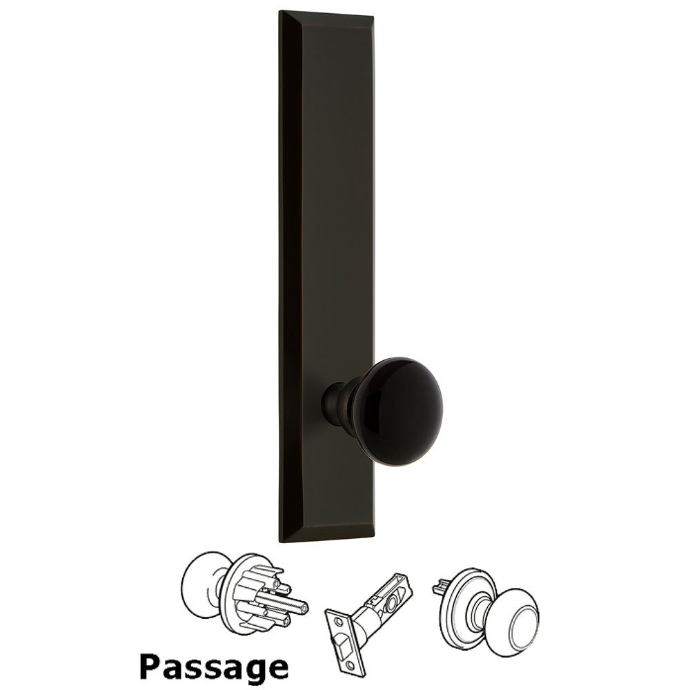 Grandeur Passage Fifth Avenue Tall with Black Coventry Porcelain Knob in Timeless Bronze