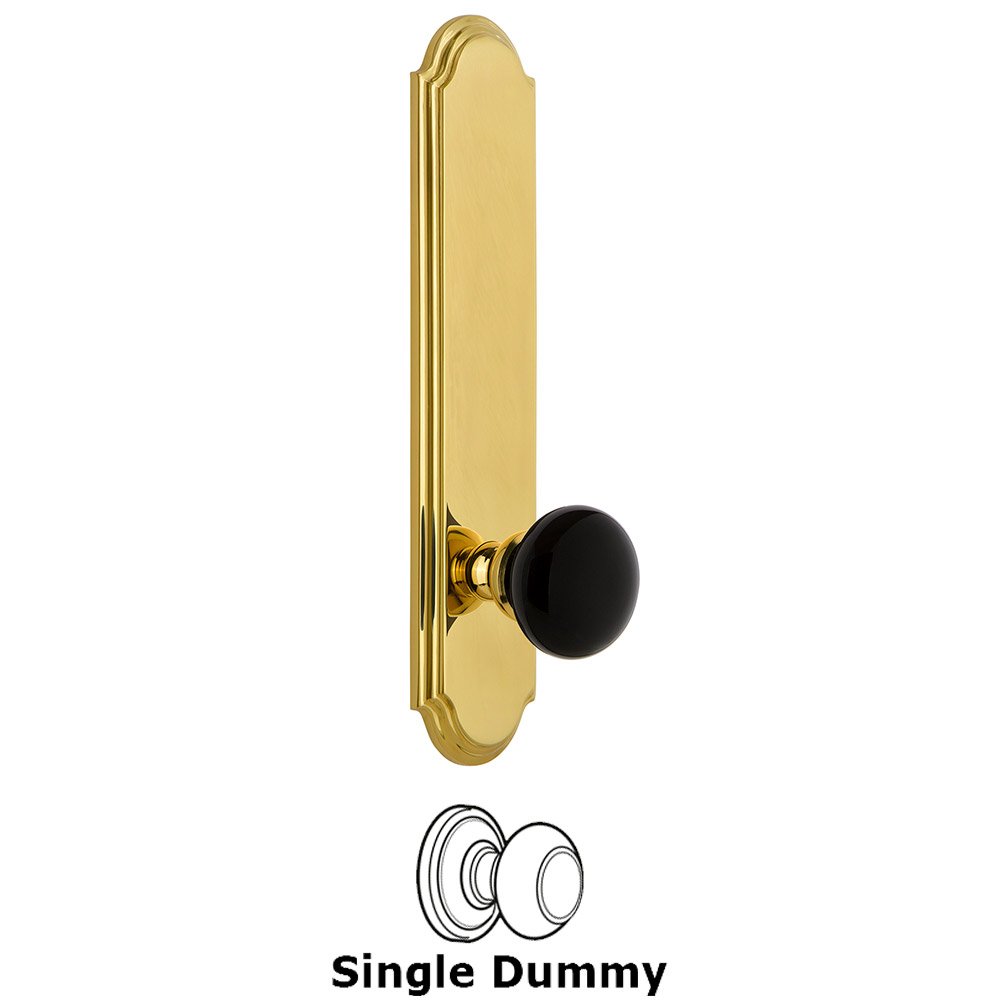 Grandeur Single Dummy - Arc Rosette with Black Coventry Porcelain Knob in Lifetime Brass