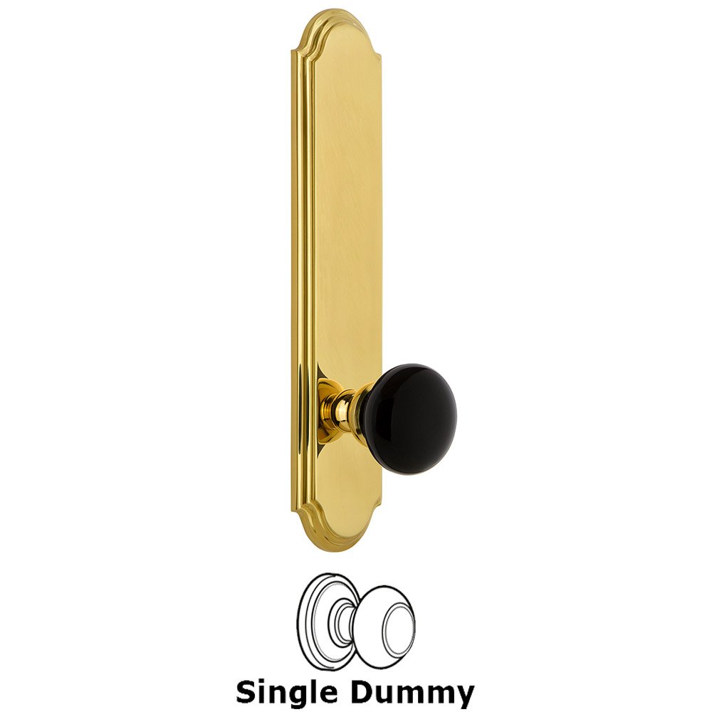 Grandeur Single Dummy - Arc Rosette with Black Coventry Porcelain Knob in Polished Brass