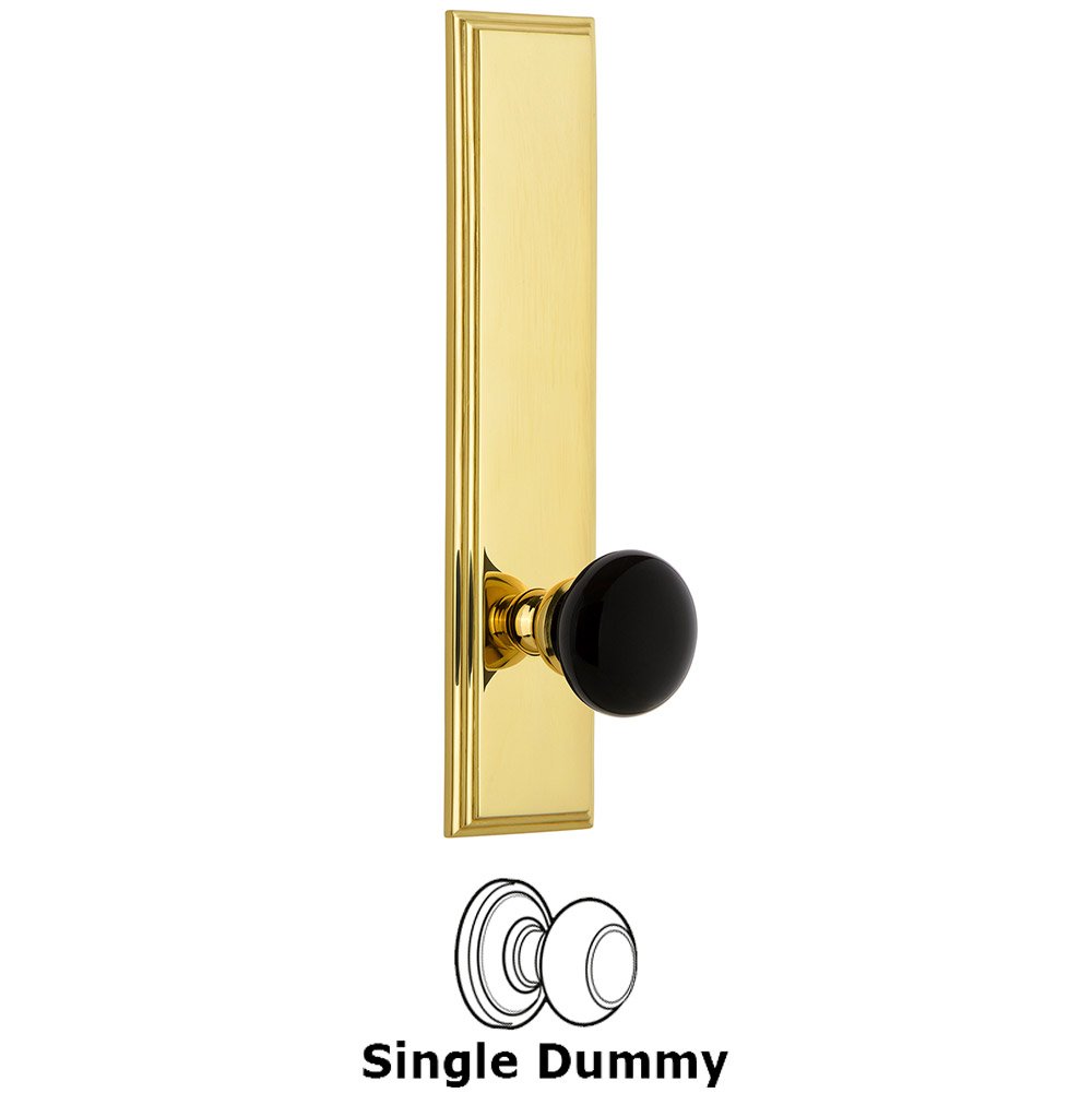 Grandeur Dummy Carre Tall Plate with Black Coventry Porcelain Knob in Polished Brass