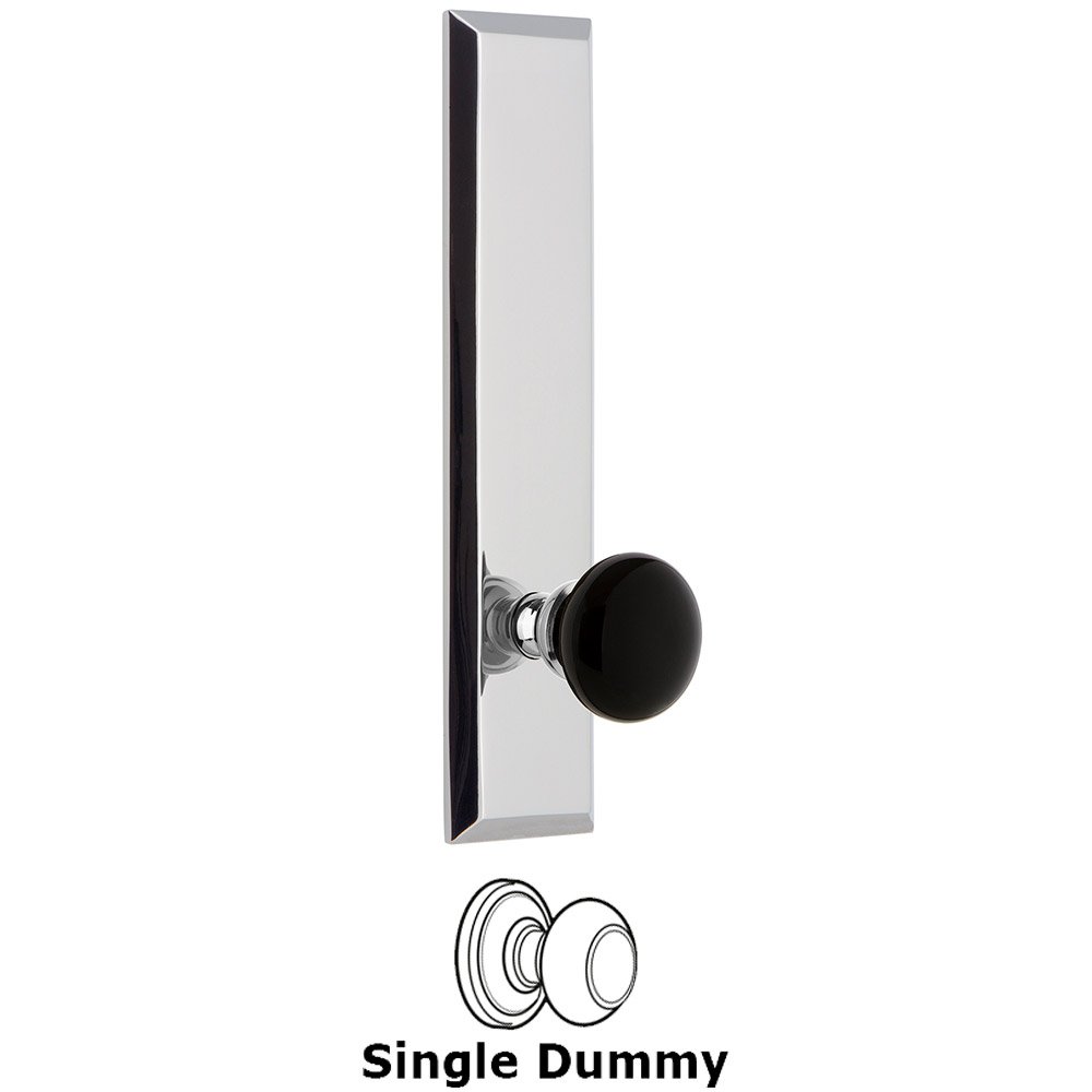 Grandeur Single Dummy Fifth Avenue Tall Plate with Black Coventry Porcelain Knob in Bright Chrome
