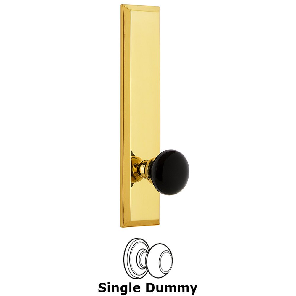 Grandeur Single Dummy Fifth Avenue Tall Plate with Black Coventry Porcelain Knob in Lifetime Brass