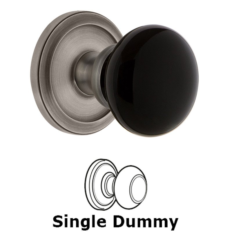 Grandeur Single Dummy - Circulaire Rosette with Black Coventry Porcelain Knob in Antique Pewter