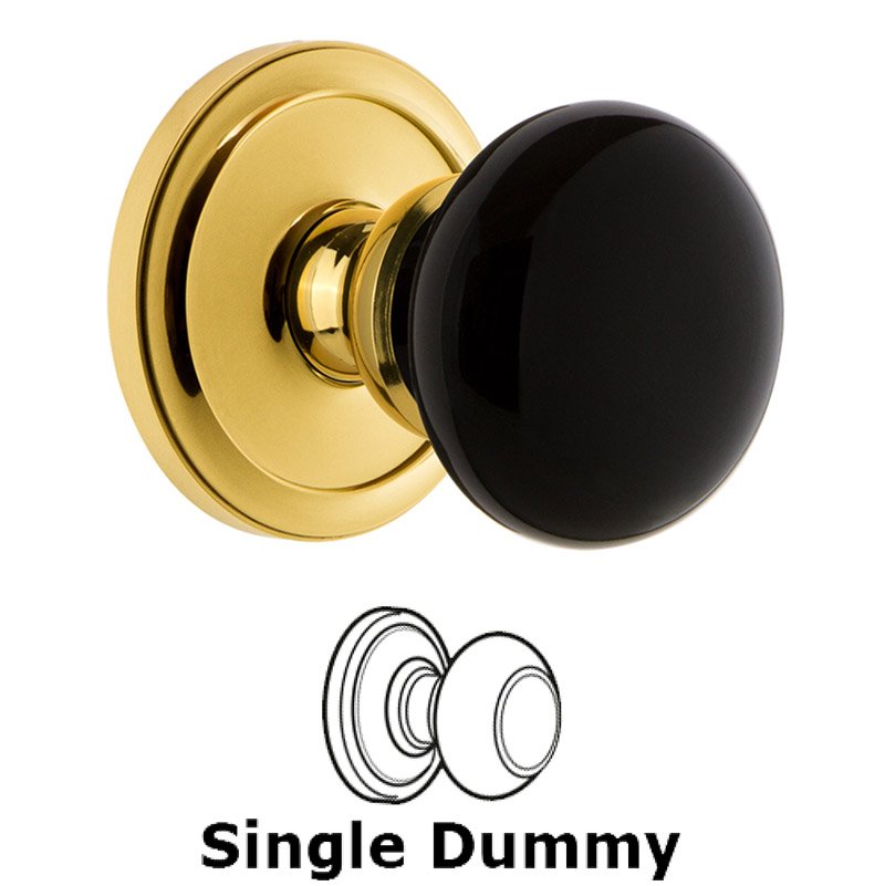 Grandeur Single Dummy - Circulaire Rosette with Black Coventry Porcelain Knob in Lifetime Brass