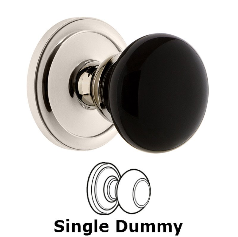 Grandeur Single Dummy - Circulaire Rosette with Black Coventry Porcelain Knob in Polished Nickel