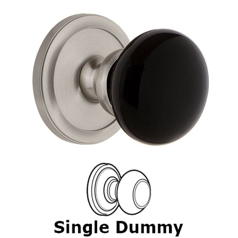 Grandeur Single Dummy - Circulaire Rosette with Black Coventry Porcelain Knob in Satin Nickel