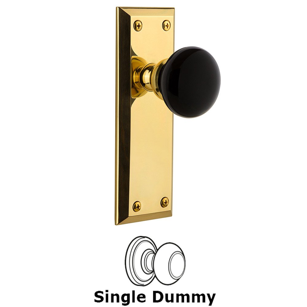 Grandeur Single Dummy - Fifth Avenue Rosette with Black Coventry Porcelain Knob in Polished Brass
