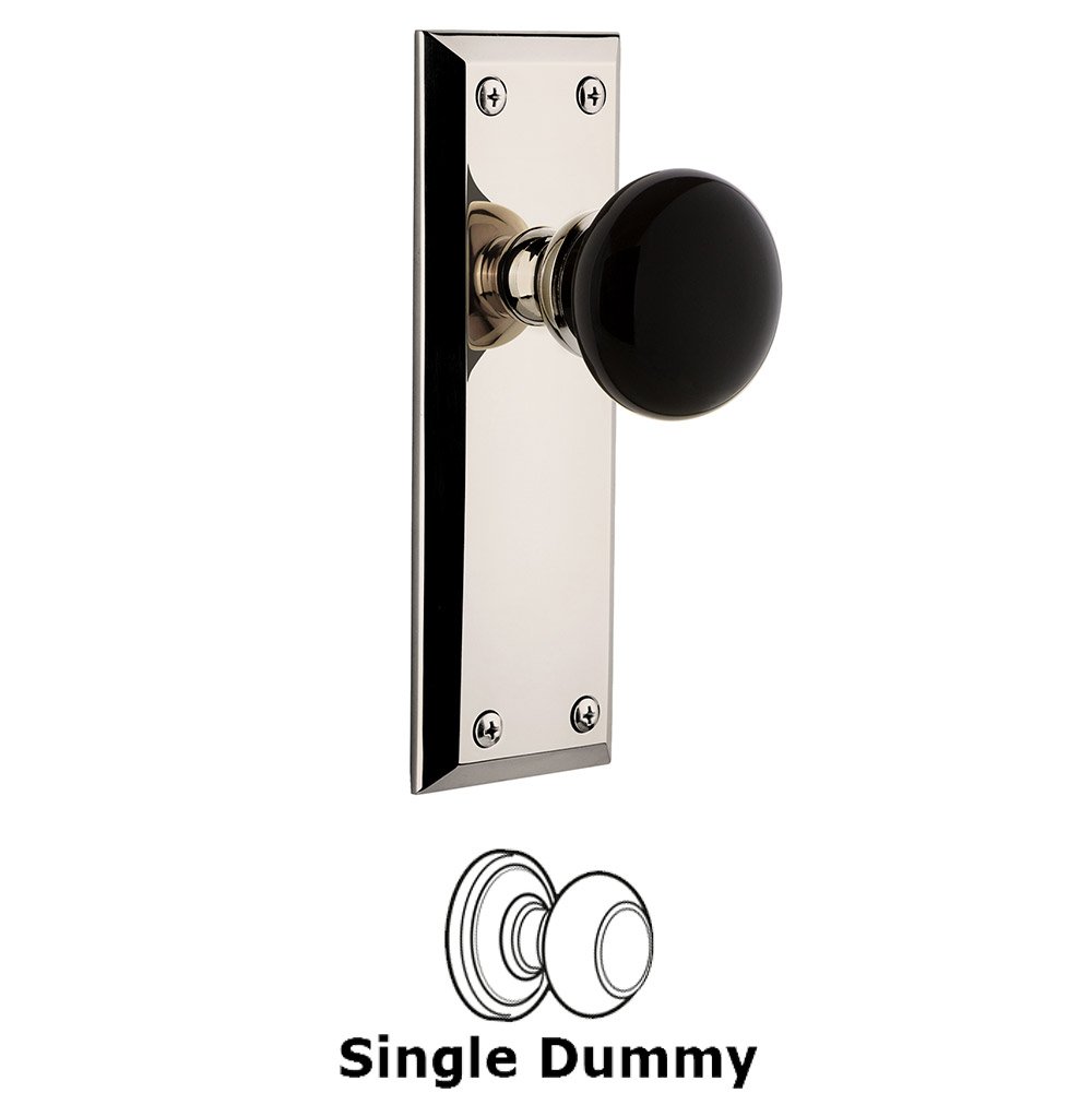 Grandeur Single Dummy - Fifth Avenue Rosette with Black Coventry Porcelain Knob in Polished Nickel
