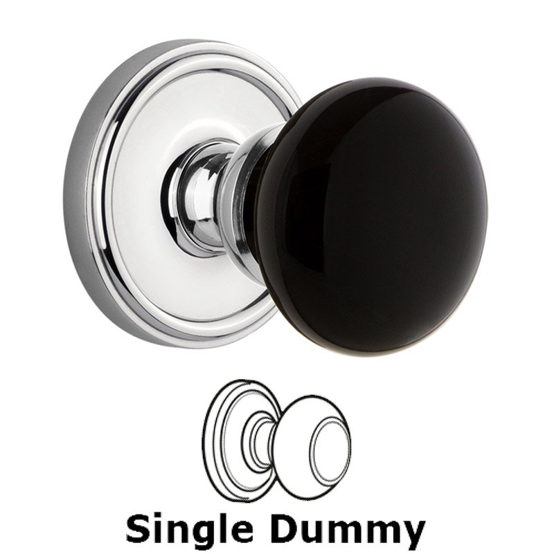 Grandeur Single Dummy - Georgetown Rosette with Black Coventry Porcelain Knob in Bright Chrome