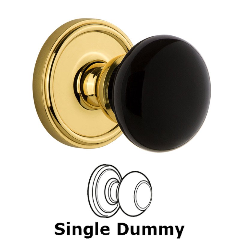 Grandeur Single Dummy - Georgetown Rosette with Black Coventry Porcelain Knob in Lifetime Brass