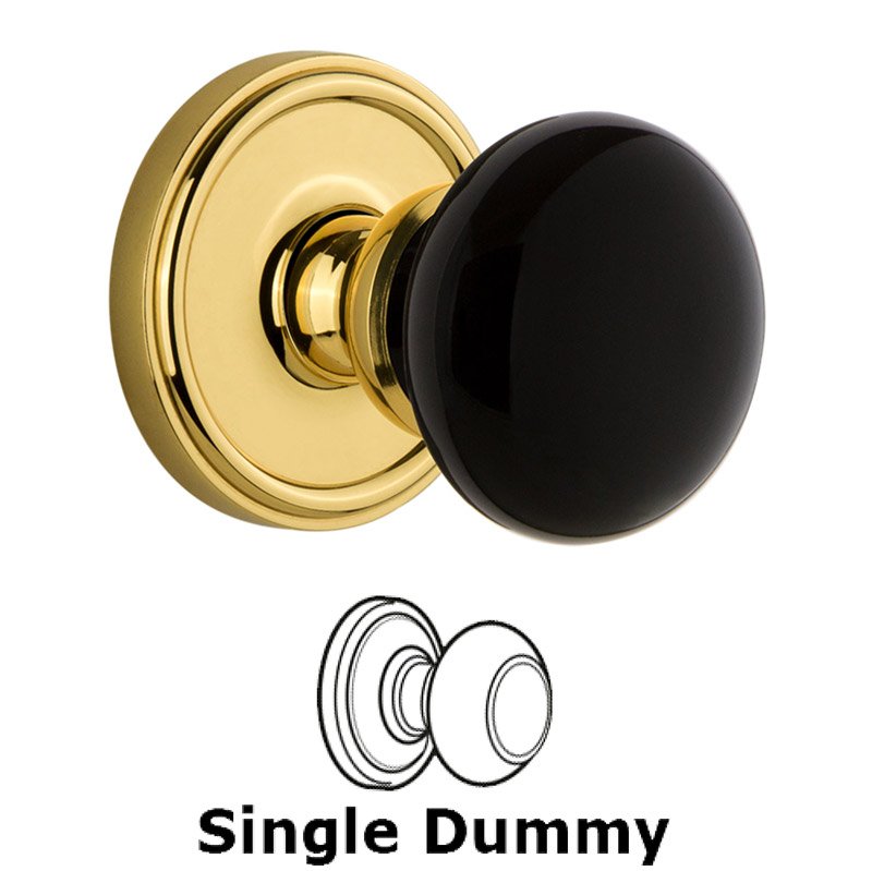 Grandeur Single Dummy - Georgetown Rosette with Black Coventry Porcelain Knob in Polished Brass