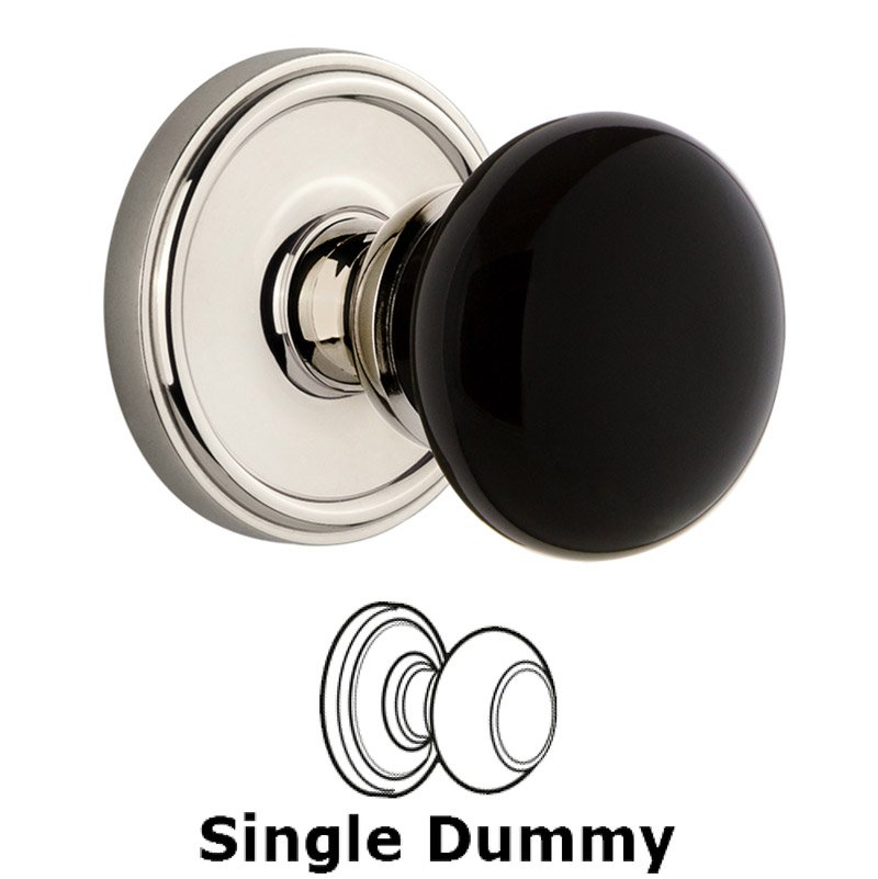 Grandeur Single Dummy - Georgetown Rosette with Black Coventry Porcelain Knob in Polished Nickel