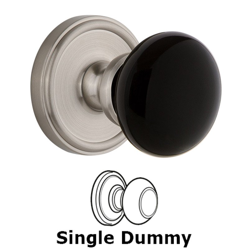 Grandeur Single Dummy - Georgetown Rosette with Black Coventry Porcelain Knob in Satin Nickel