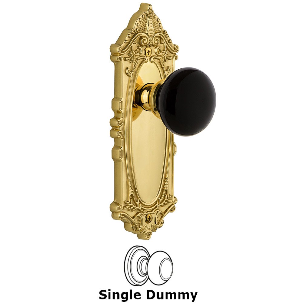 Grandeur Single Dummy - Grande Victorian Rosette with Black Coventry Porcelain Knob in Lifetime Brass