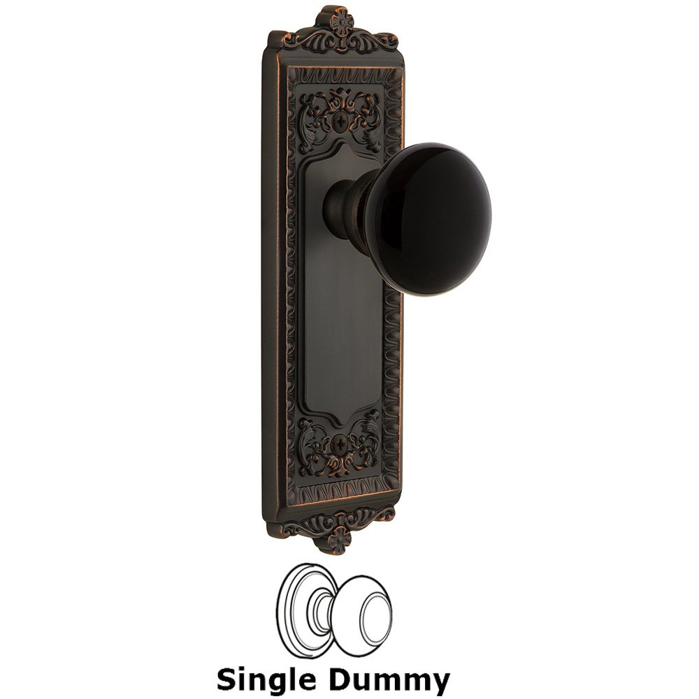 Grandeur Single Dummy - Windsor Rosette with Black Coventry Porcelain Knob in Timeless Bronze