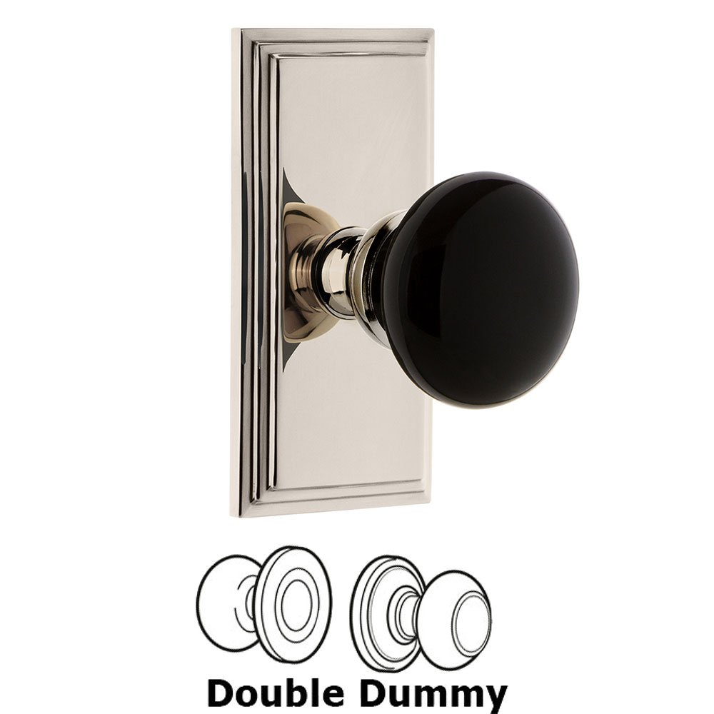 Grandeur Double Dummy - Carre Rosette with Black Coventry Porcelain Knob in Polished Nickel