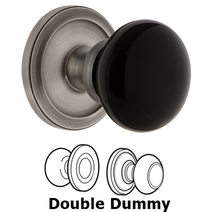 Grandeur Double Dummy - Circulaire Rosette with Black Coventry Porcelain Knob in Antique Pewter
