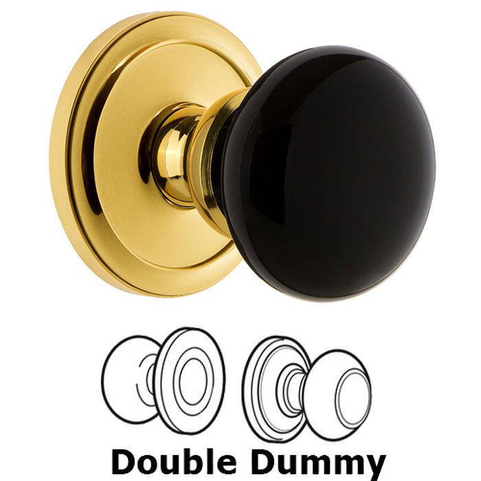Grandeur Double Dummy - Circulaire Rosette with Black Coventry Porcelain Knob in Lifetime Brass