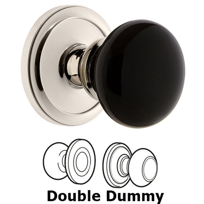 Grandeur Double Dummy - Circulaire Rosette with Black Coventry Porcelain Knob in Polished Nickel