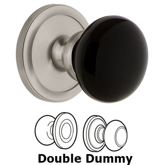 Grandeur Double Dummy - Circulaire Rosette with Black Coventry Porcelain Knob in Satin Nickel