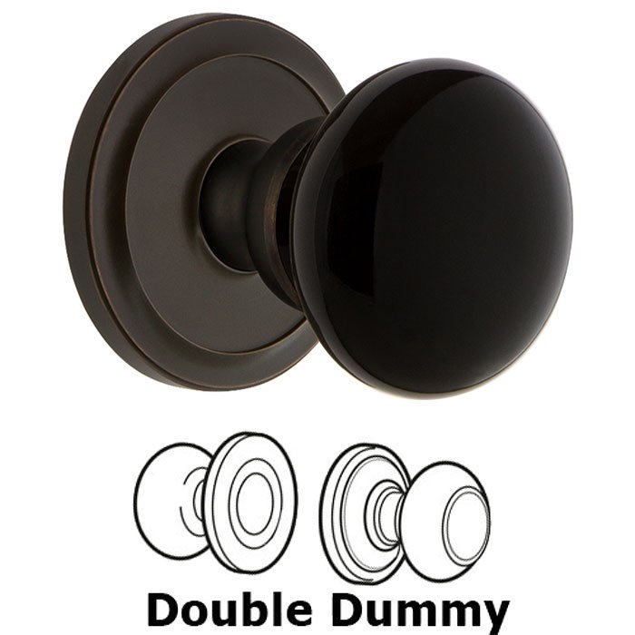 Grandeur Double Dummy - Circulaire Rosette with Black Coventry Porcelain Knob in Timeless Bronze