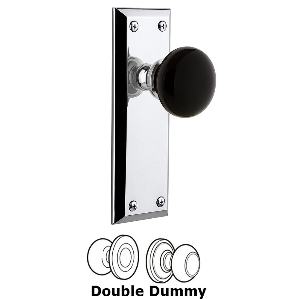 Grandeur Double Dummy - Fifth Avenue Rosette with Black Coventry Porcelain Knob in Bright Chrome