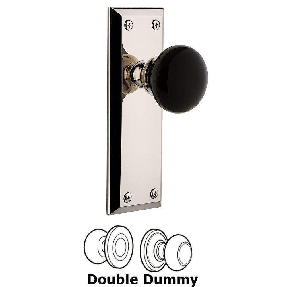 Grandeur Double Dummy - Fifth Avenue Rosette with Black Coventry Porcelain Knob in Polished Nickel