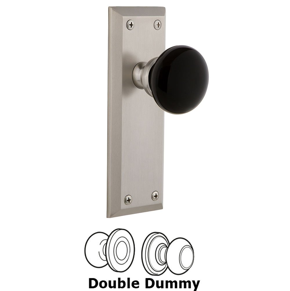 Grandeur Double Dummy - Fifth Avenue Rosette with Black Coventry Porcelain Knob in Satin Nickel