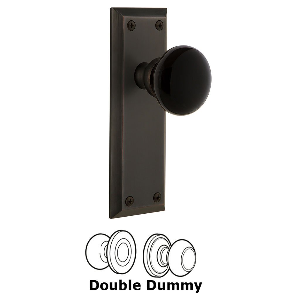 Grandeur Double Dummy - Fifth Avenue Rosette with Black Coventry Porcelain Knob in Timeless Bronze