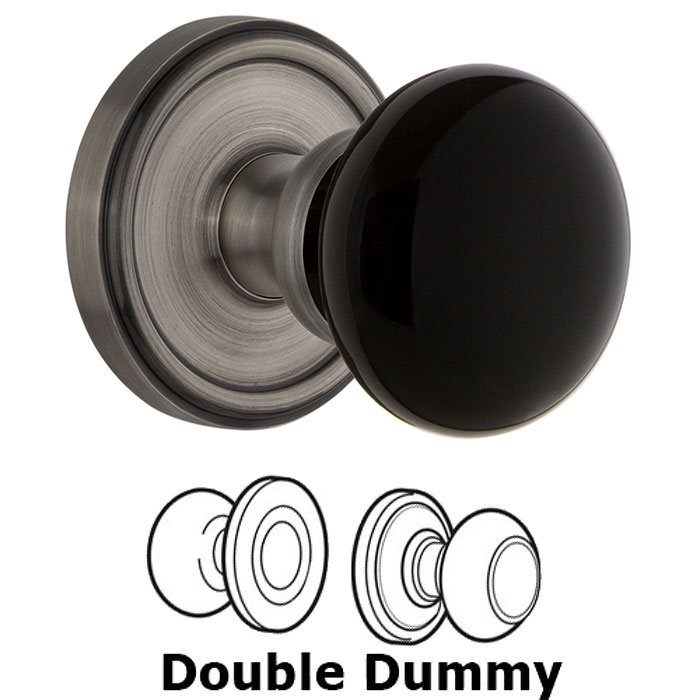 Grandeur Double Dummy - Georgetown Rosette with Black Coventry Porcelain Knob in Antique Pewter