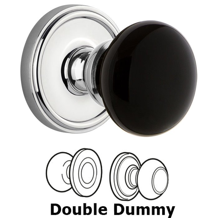 Grandeur Double Dummy - Georgetown Rosette with Black Coventry Porcelain Knob in Bright Chrome