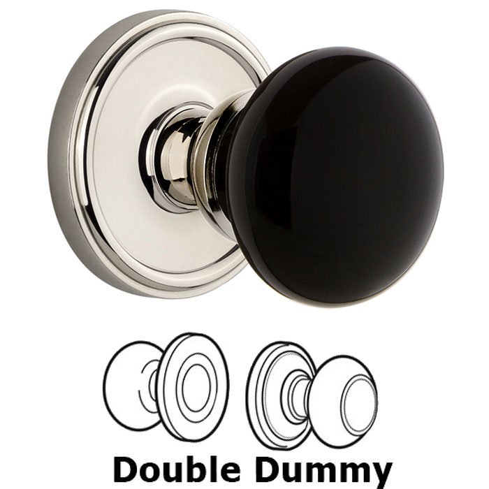 Grandeur Double Dummy - Georgetown Rosette with Black Coventry Porcelain Knob in Polished Nickel
