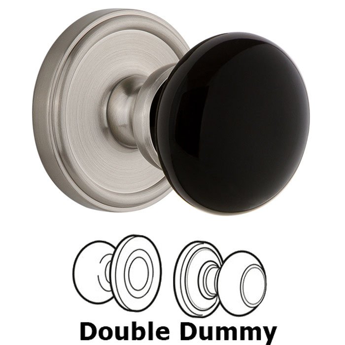 Grandeur Double Dummy - Georgetown Rosette with Black Coventry Porcelain Knob in Satin Nickel