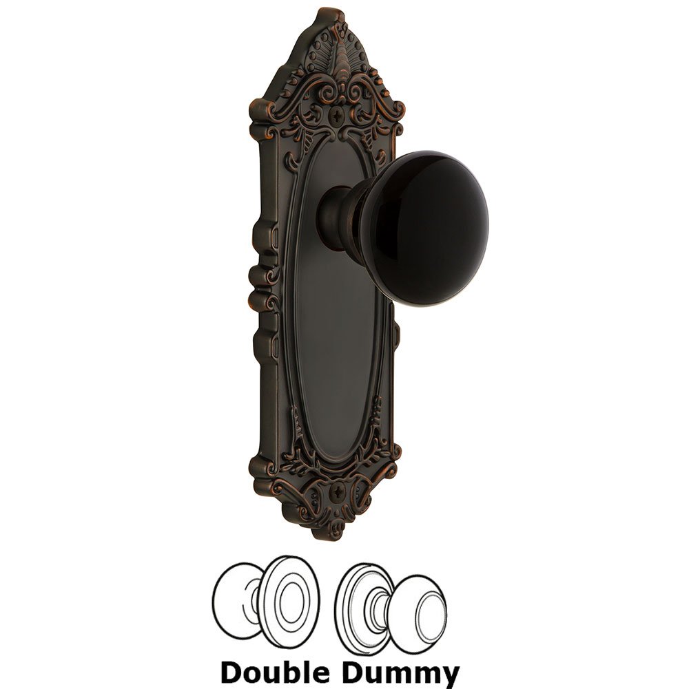 Grandeur Double Dummy - Grande Victorian Rosette with Black Coventry Porcelain Knob in Timeless Bronze