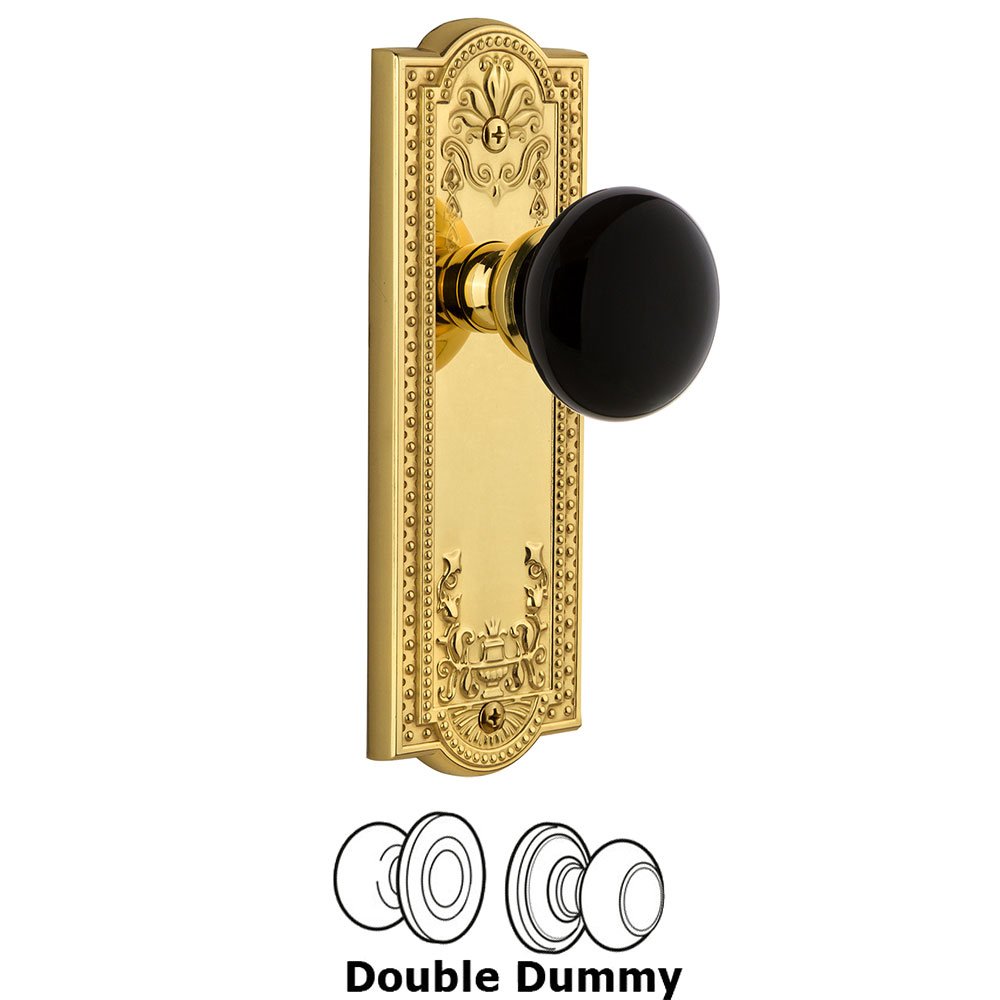Grandeur Double Dummy - Parthenon Rosette with Black Coventry Porcelain Knob in Polished Brass
