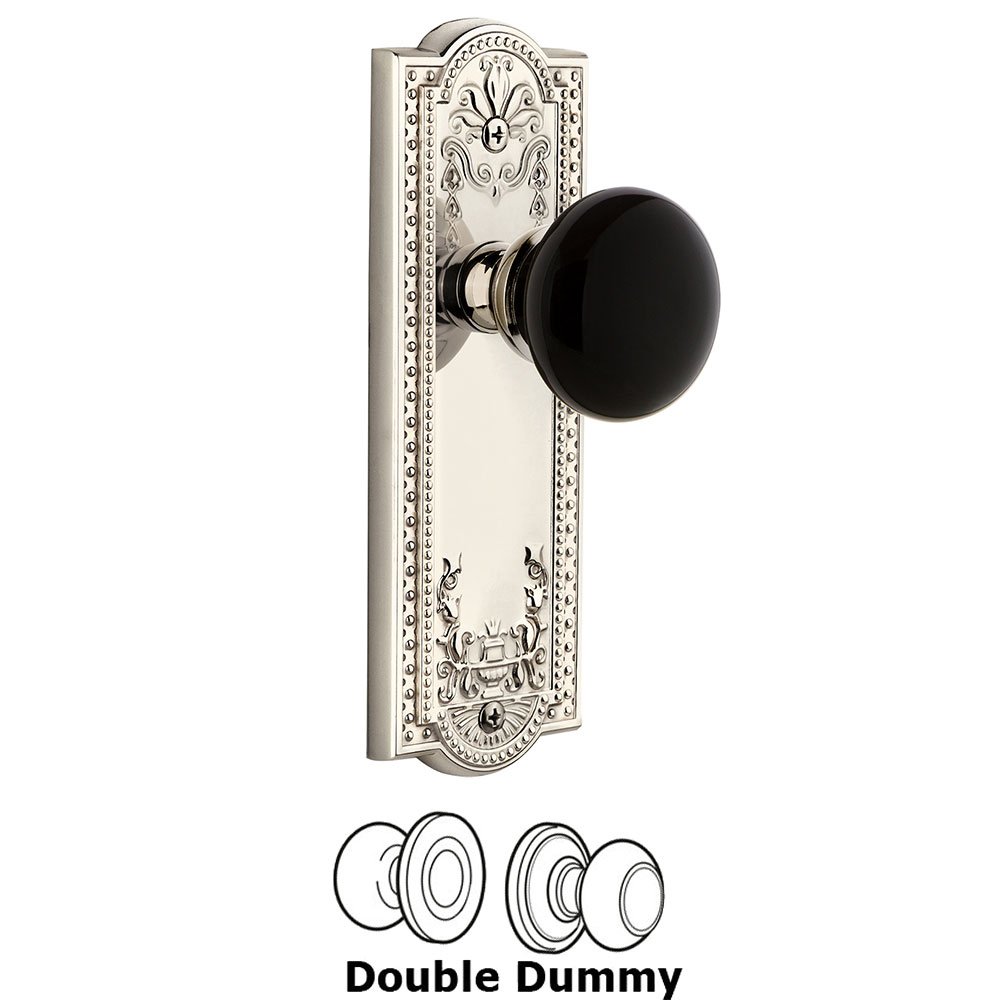 Grandeur Double Dummy - Parthenon Rosette with Black Coventry Porcelain Knob in Polished Nickel