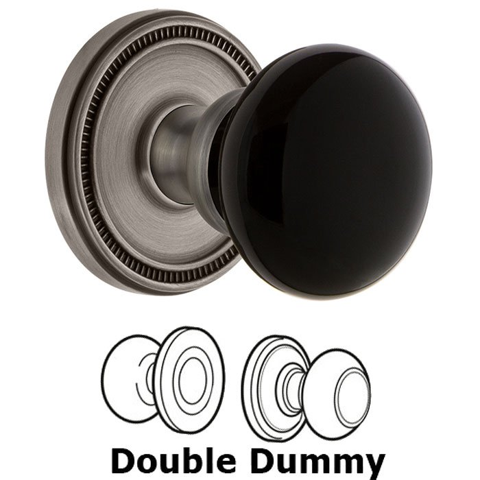 Grandeur Double Dummy - Soleil Rosette with Black Coventry Porcelain Knob in Antique Pewter