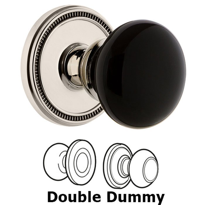 Grandeur Double Dummy - Soleil Rosette with Black Coventry Porcelain Knob in Polished Nickel