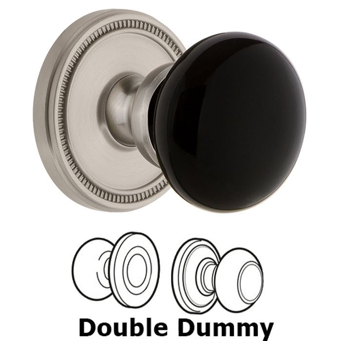 Grandeur Double Dummy - Soleil Rosette with Black Coventry Porcelain Knob in Satin Nickel