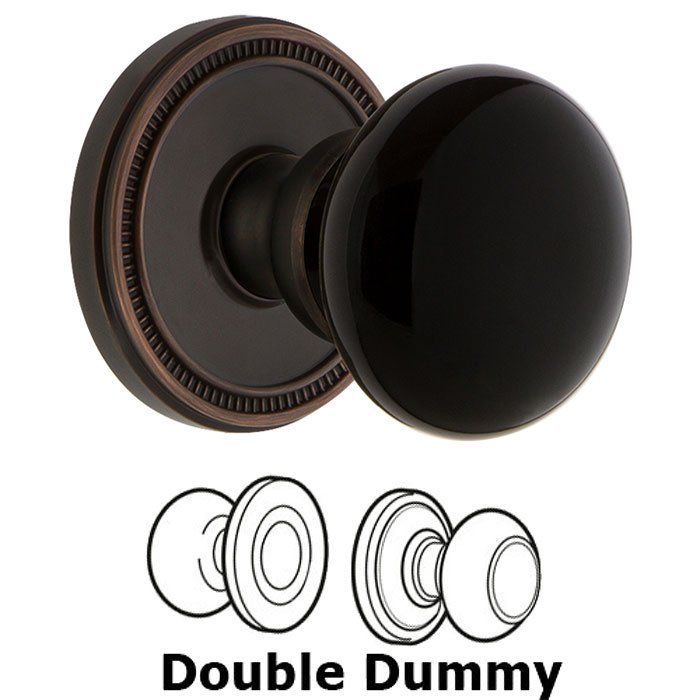 Grandeur Double Dummy - Soleil Rosette with Black Coventry Porcelain Knob in Timeless Bronze