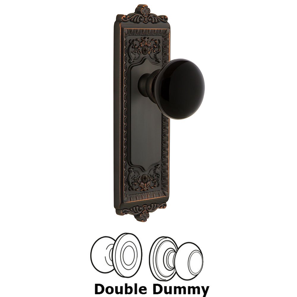 Grandeur Double Dummy - Windsor Rosette with Black Coventry Porcelain Knob in Timeless Bronze