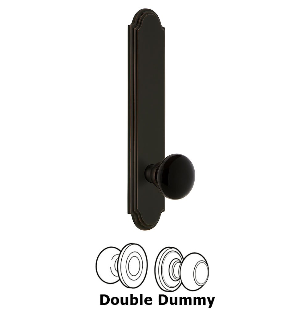 Grandeur Double Dummy - Arc Rosette with Black Coventry Porcelain Knob in Timeless Bronze