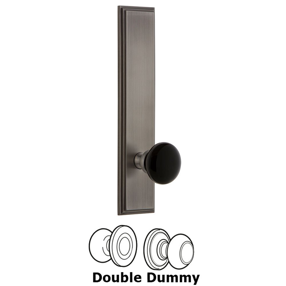 Grandeur Double Dummy Carre Tall Plate with Black Coventry Porcelain Knob in Antique Pewter