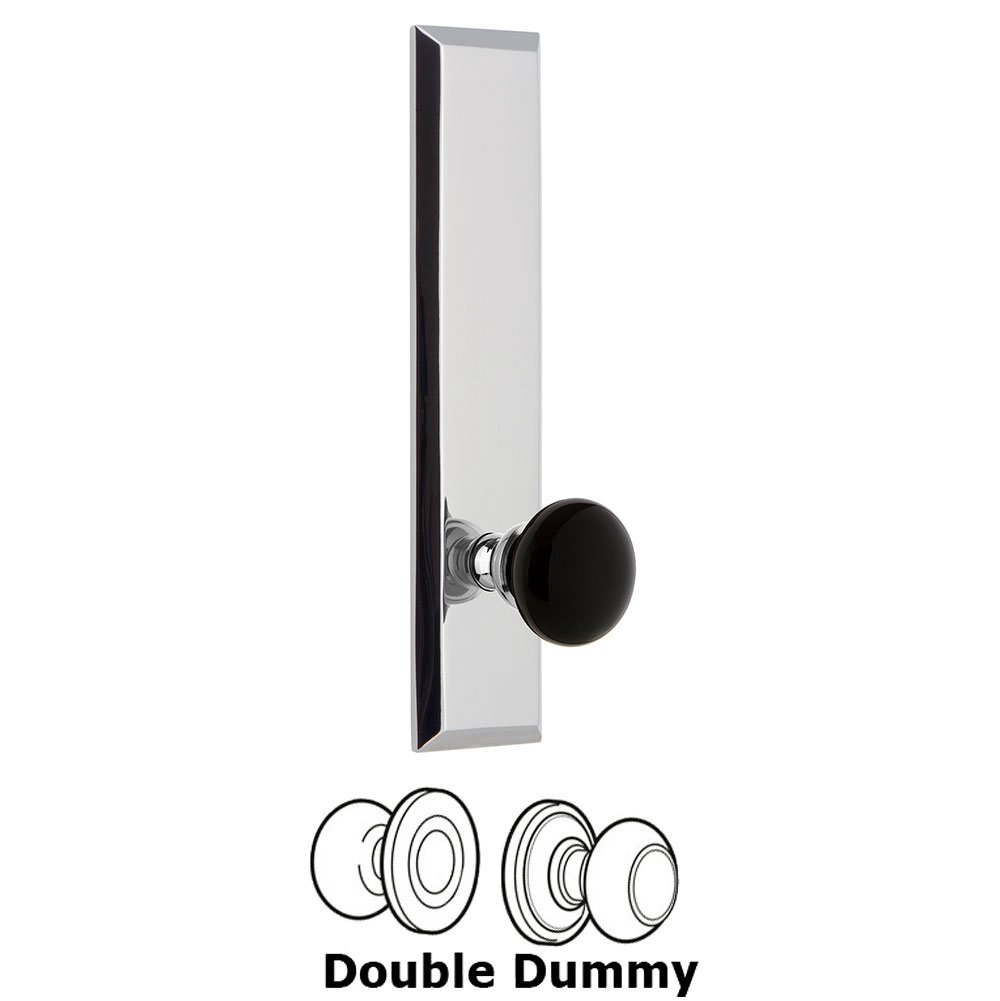 Grandeur Double Dummy Fifth Avenue Tall with Black Coventry Porcelain Knob in Bright Chrome