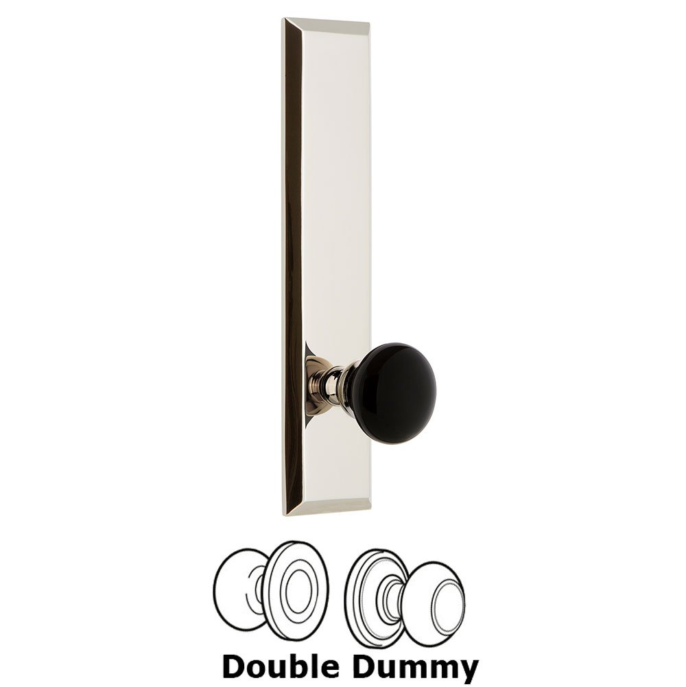Grandeur Double Dummy Fifth Avenue Tall with Black Coventry Porcelain Knob in Polished Nickel
