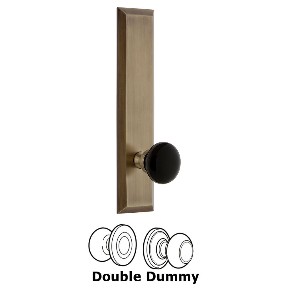 Grandeur Double Dummy Fifth Avenue Tall with Black Coventry Porcelain Knob in Vintage Brass